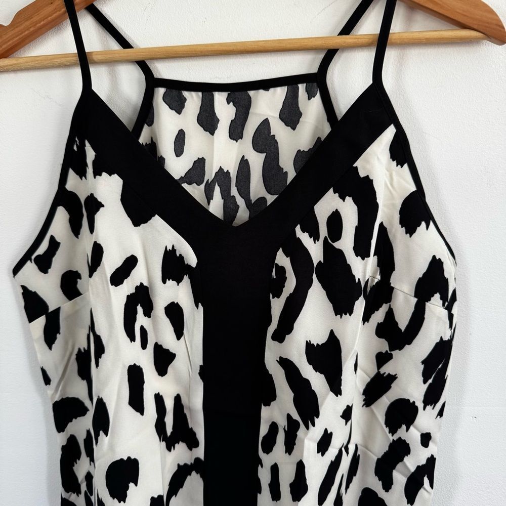 New Chic Animal Print V Neck Cami Top Tank White Cream Black Womens Size Small - Picture 5 of 7